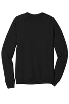 Rear View of Blk Poly-Cttn BELLA+CANVAS Unisex Sponge Fleece Raglan Sweatshirt. BC3901