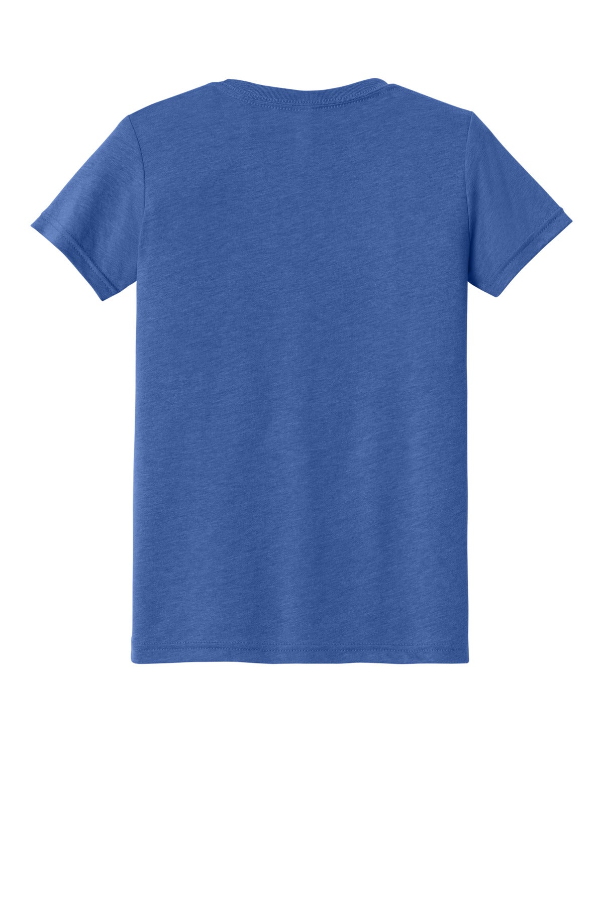 Rear View of Blue TB BELLA+CANVAS Youth Triblend Short Sleeve Tee. BC3413Y