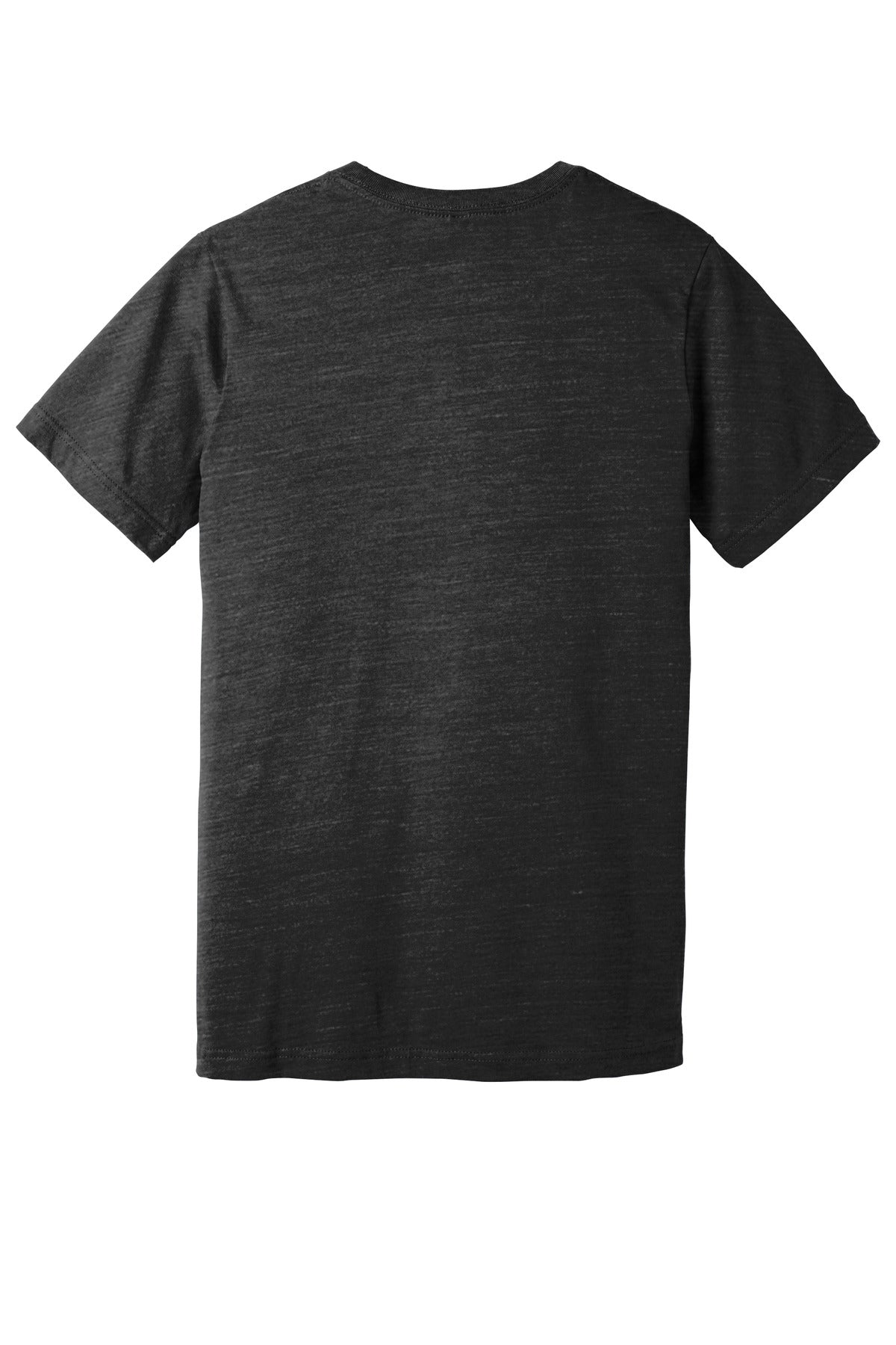 Rear View of Char Blck Slub BELLA+CANVAS Unisex Jersey Short Sleeve V-Neck Tee. BC3005