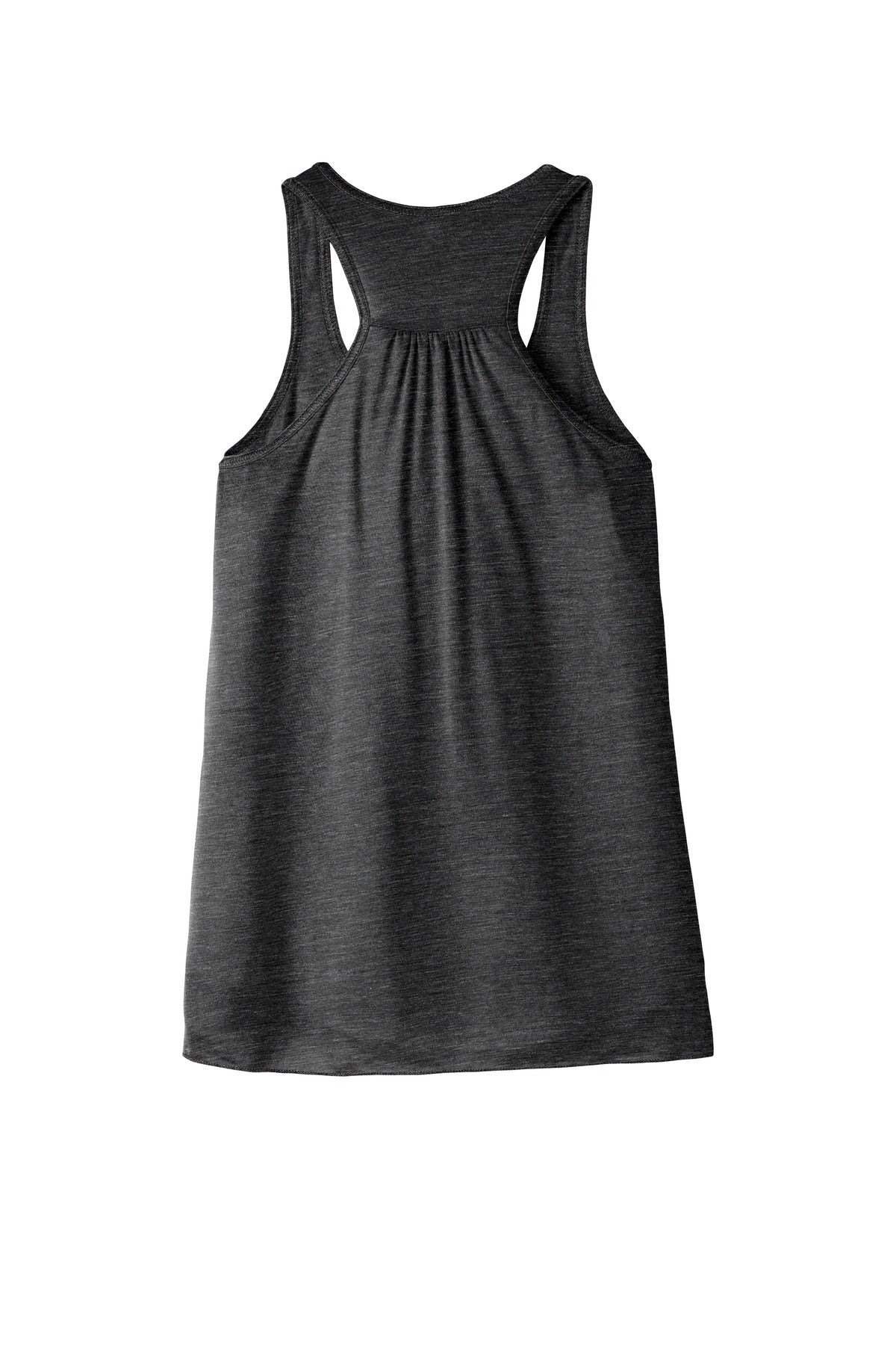 Rear View of Char Blk Slub BELLA+CANVAS Women's Flowy Racerback Tank. BC8800