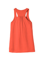 Rear View of Coral BELLA+CANVAS Women's Flowy Racerback Tank. BC8800