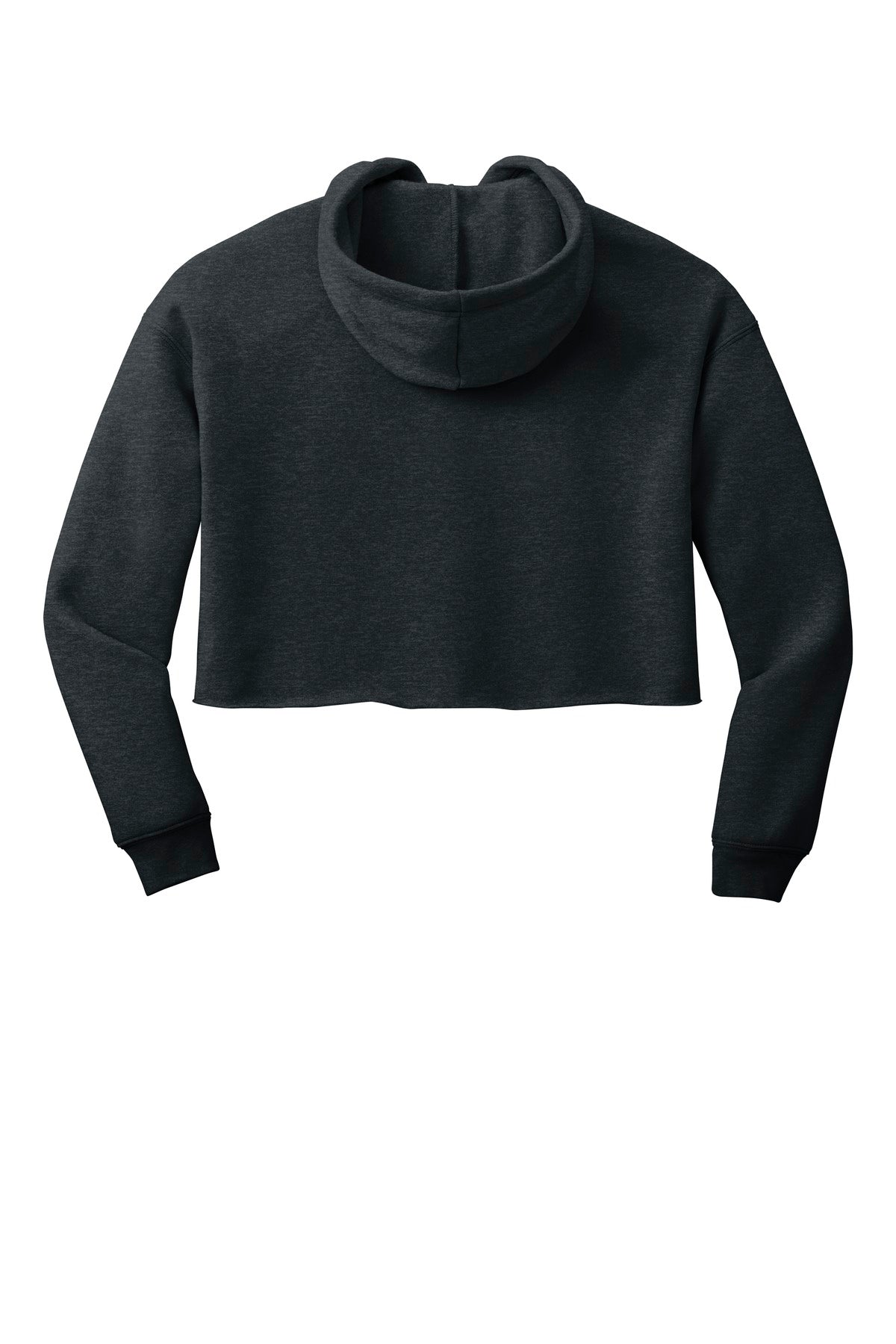 Rear View of Dark Grey Ht BELLA+CANVAS Women's Sponge Fleece Cropped Fleece Hoodie. BC7502