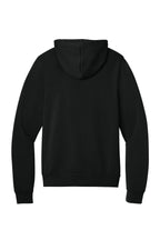 Rear View of DTG Black BELLA+CANVAS Unisex Sponge Fleece Pullover Hoodie. BC3719