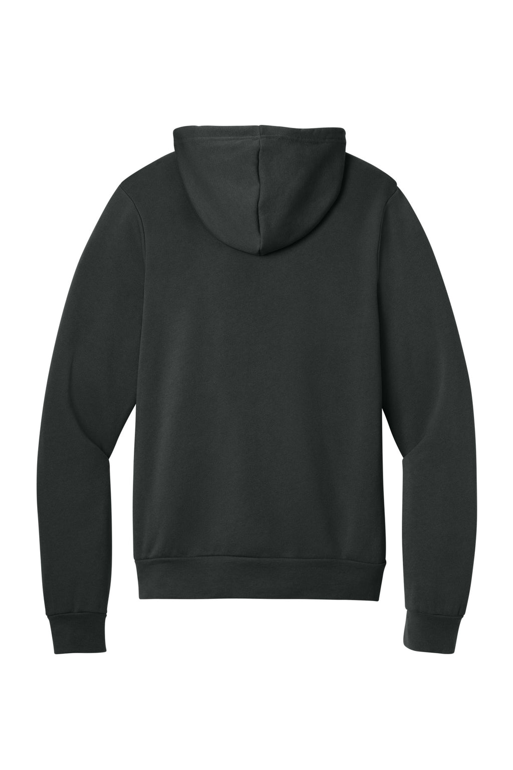 Rear View of DTG Dark Grey BELLA+CANVAS Unisex Sponge Fleece Pullover Hoodie. BC3719