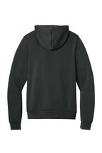 Rear View of DTG Dark Grey BELLA+CANVAS Unisex Sponge Fleece Pullover Hoodie. BC3719