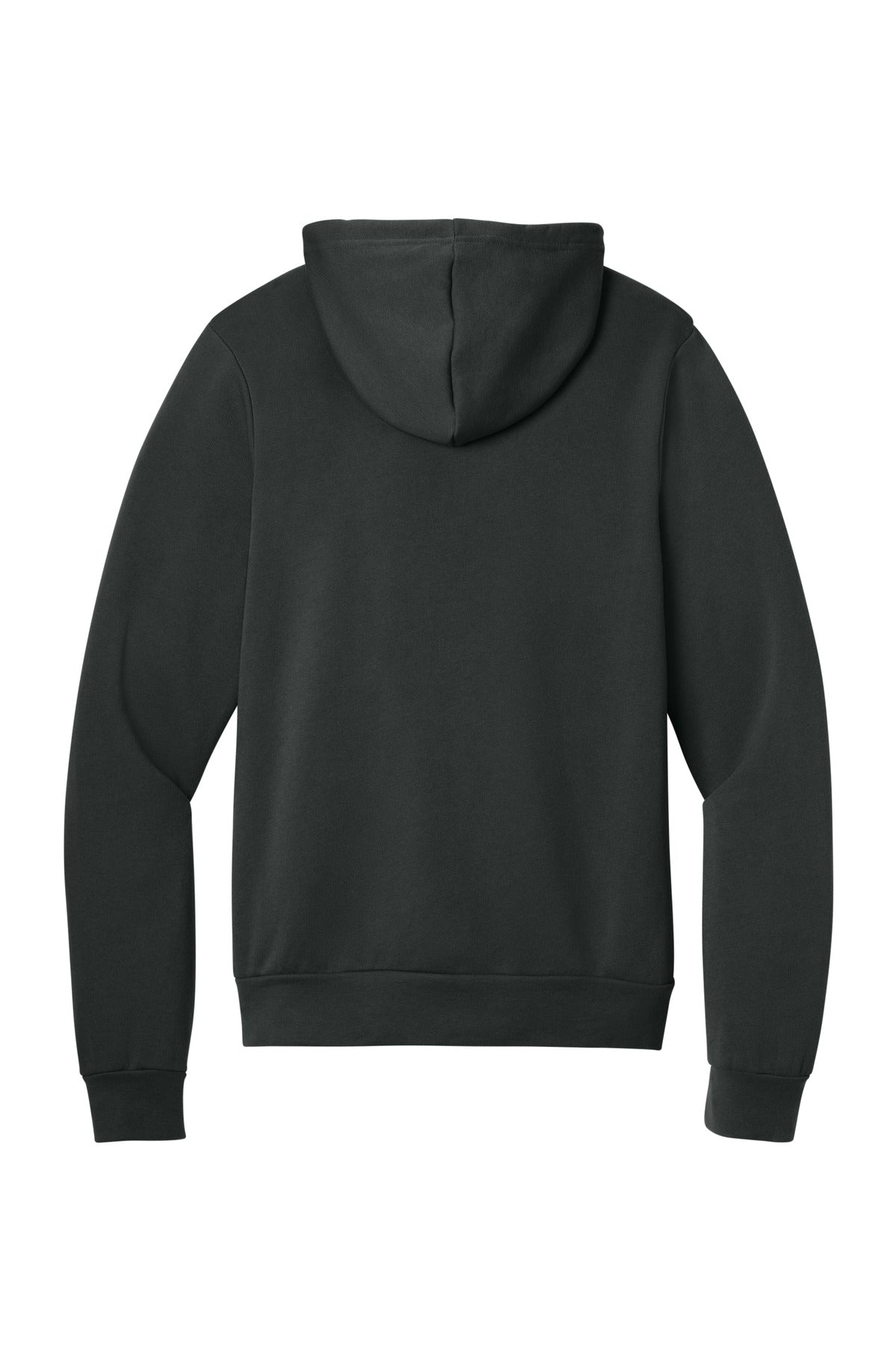 Rear View of DTG Dark Grey BELLA+CANVAS Unisex Sponge Fleece Pullover Hoodie. BC3719