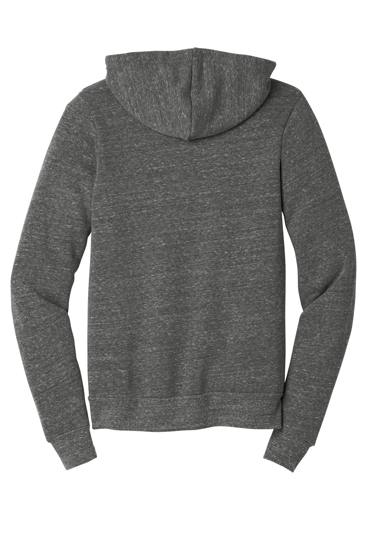 Rear View of Grey TB BELLA+CANVAS Unisex Triblend Sponge Fleece Full-Zip Hoodie. BC3909