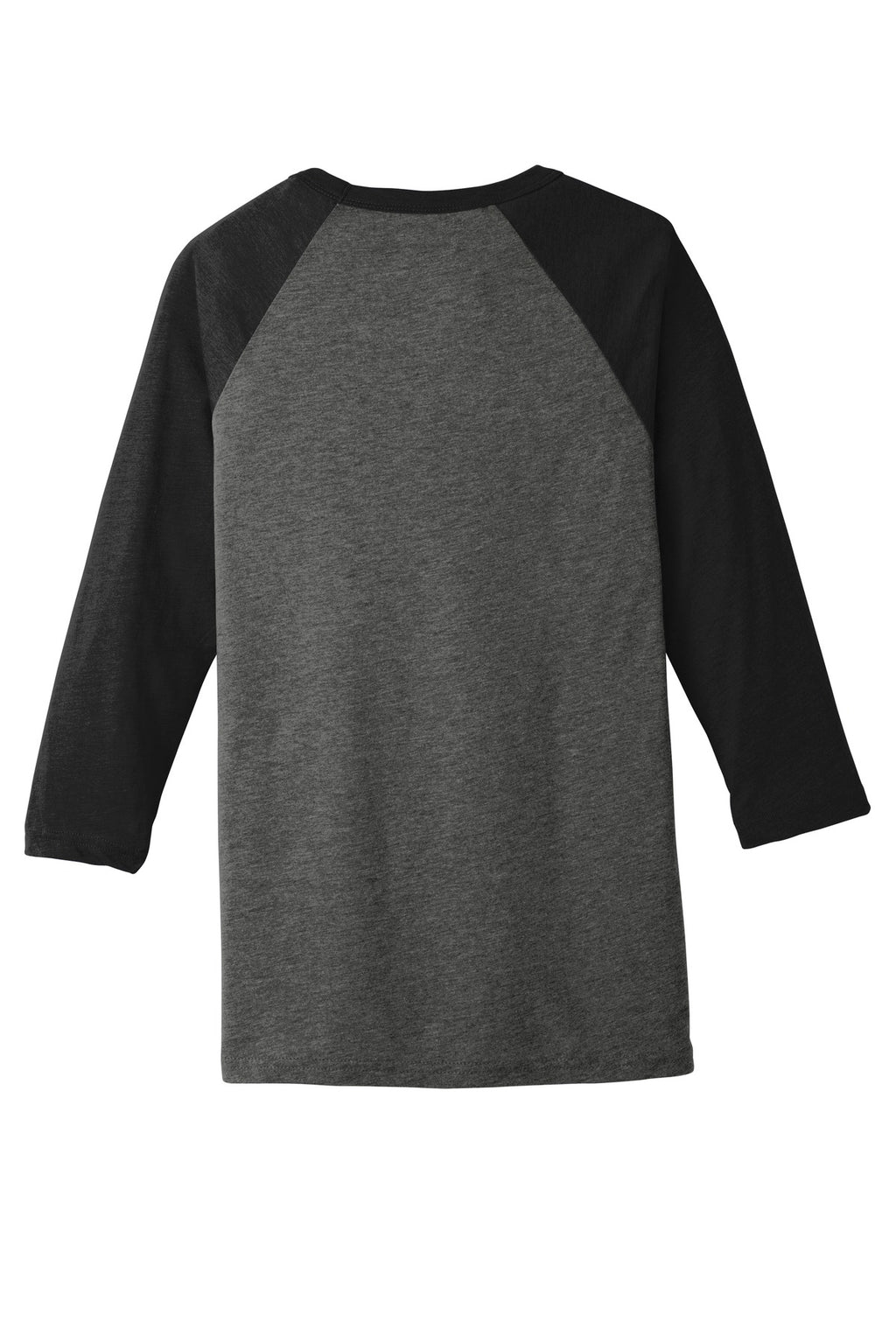 Rear View of Grey/CharBk TB BELLA+CANVAS Unisex 3/4-Sleeve Baseball Tee. BC3200