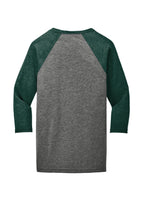 Rear View of Grey/Emerld TB BELLA+CANVAS Unisex 3/4-Sleeve Baseball Tee. BC3200