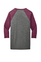 Rear View of Grey/Maroon TB BELLA+CANVAS Unisex 3/4-Sleeve Baseball Tee. BC3200