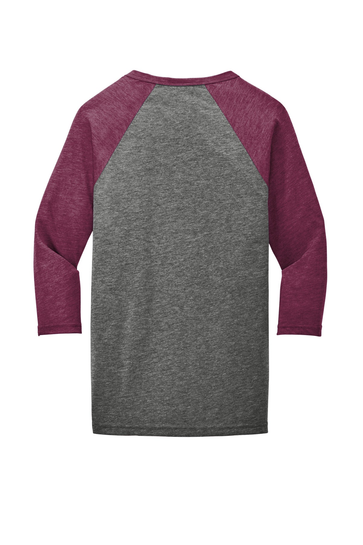 Rear View of Grey/Maroon TB BELLA+CANVAS Unisex 3/4-Sleeve Baseball Tee. BC3200