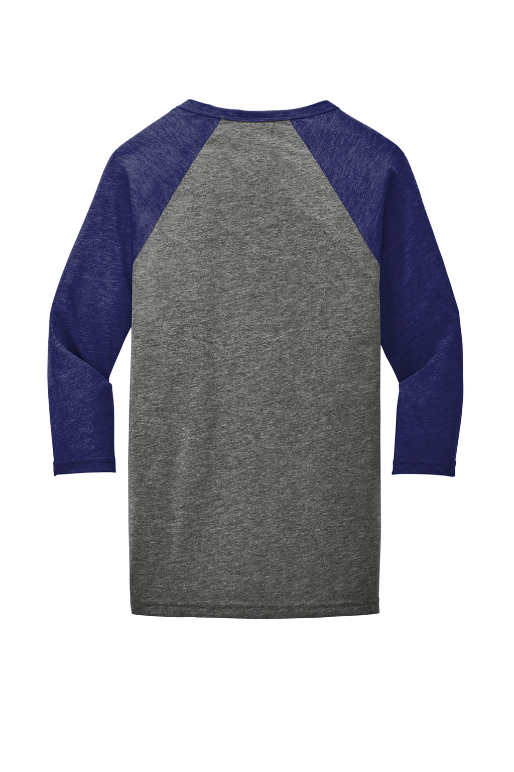 Rear View of Grey/Navy TB BELLA+CANVAS Unisex 3/4-Sleeve Baseball Tee. BC3200