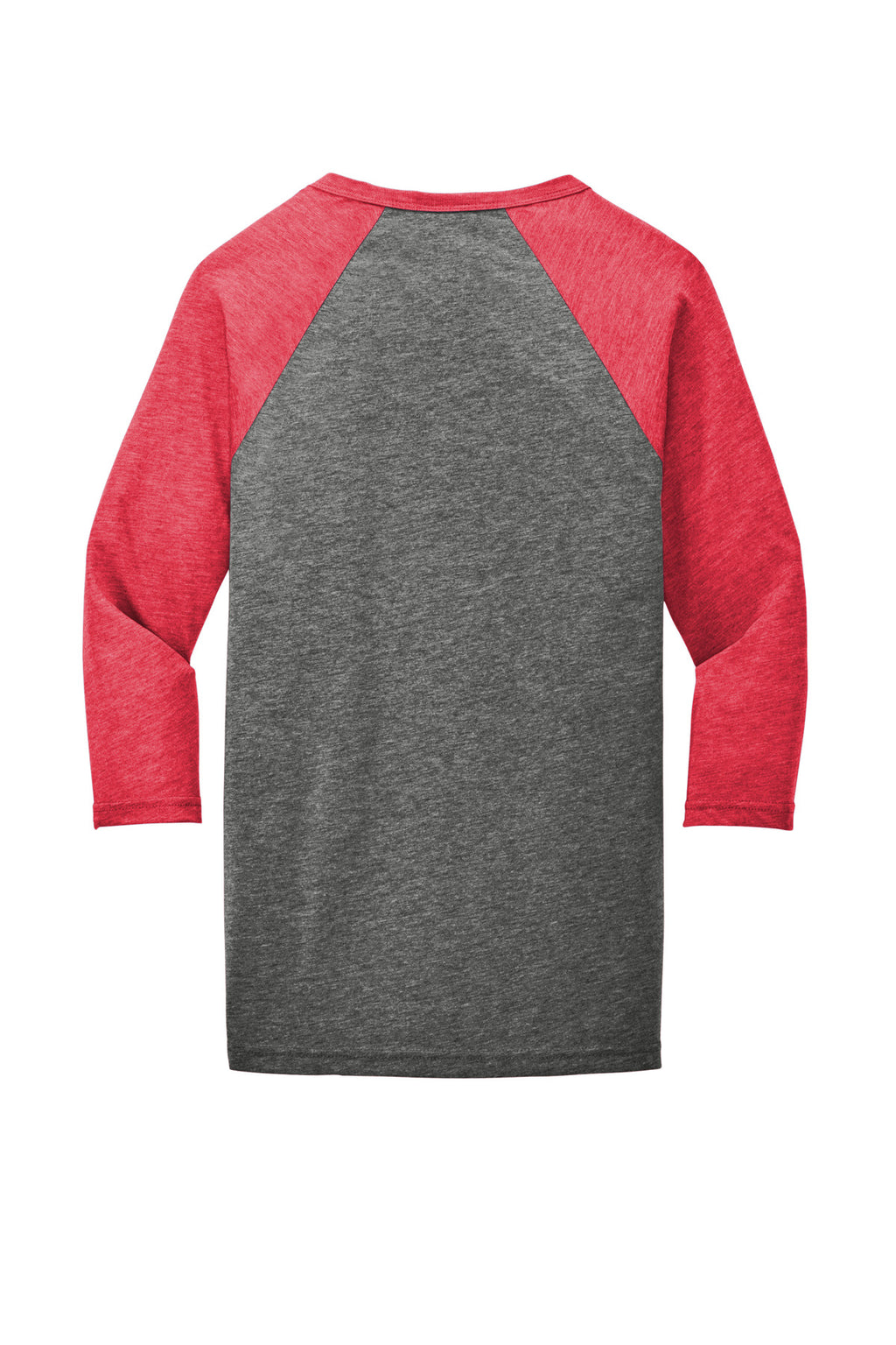 Rear View of Grey/Red TB BELLA+CANVAS Unisex 3/4-Sleeve Baseball Tee. BC3200