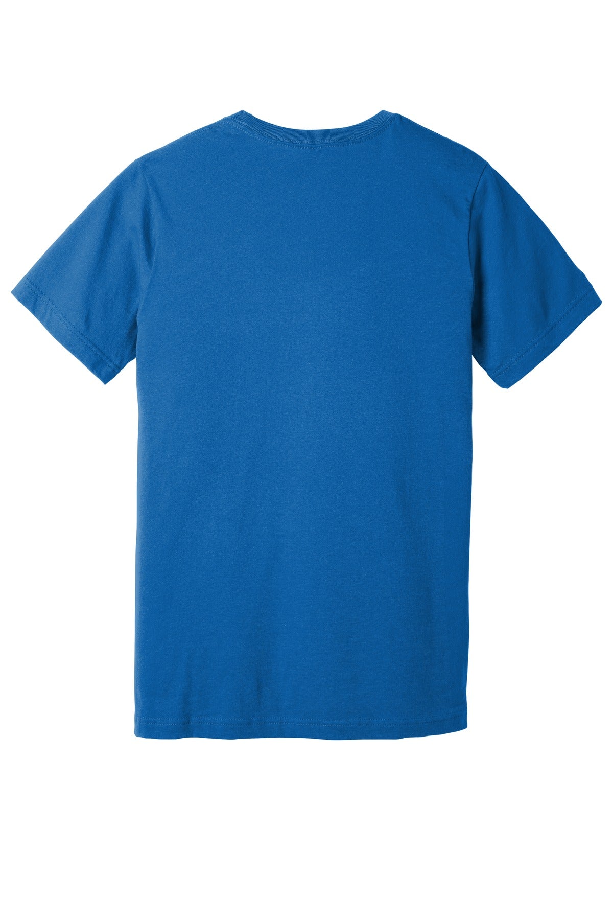 Rear View of Ht Columb Blue BELLA+CANVAS Unisex Heather CVC Short Sleeve Tee. BC3001CVC