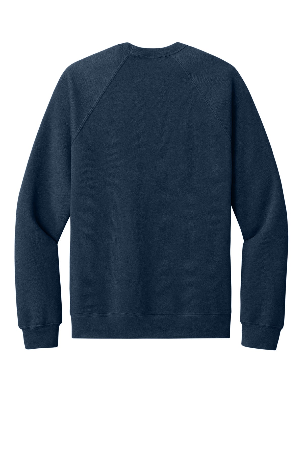 Rear View of Ht Navy BELLA+CANVAS Unisex Sponge Fleece Raglan Sweatshirt. BC3901