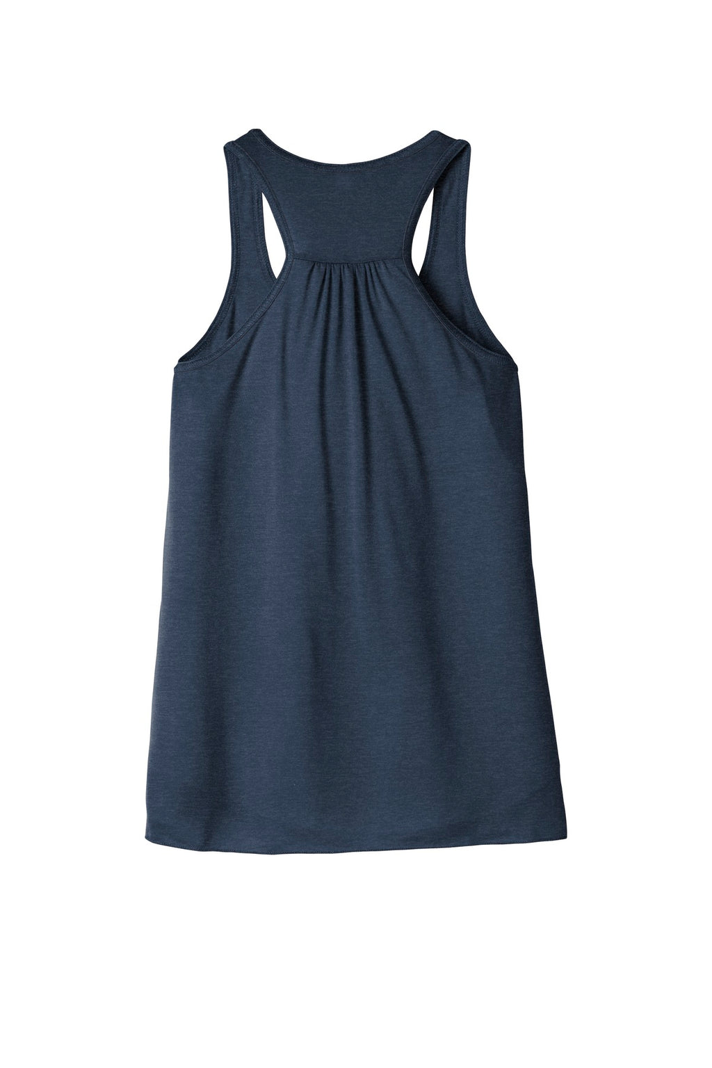 Rear View of Ht Navy BELLA+CANVAS Women's Flowy Racerback Tank. BC8800