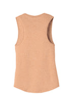 Rear View of Ht Peach BELLA+CANVAS Women's Jersey Muscle Tank. BC6003