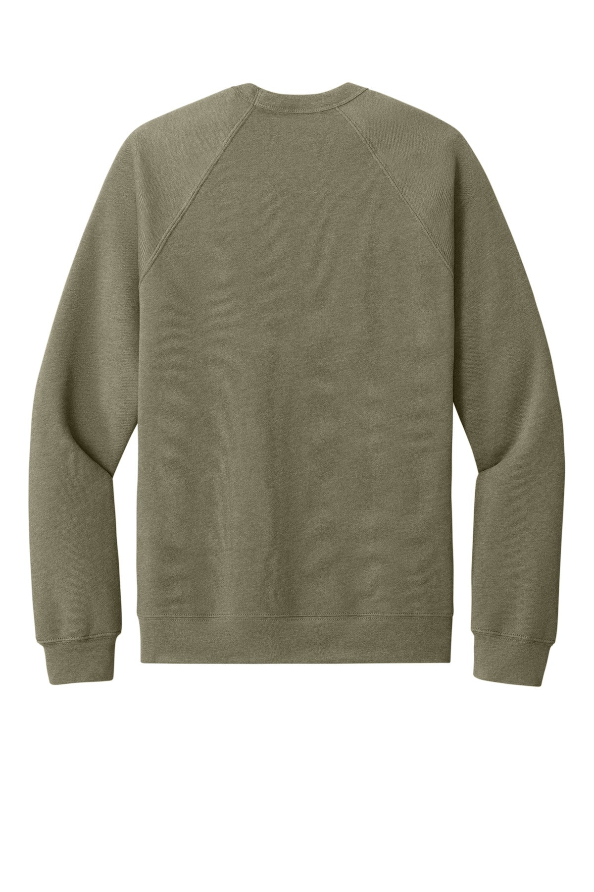 Rear View of HthrOlive BELLA+CANVAS Unisex Sponge Fleece Raglan Sweatshirt. BC3901