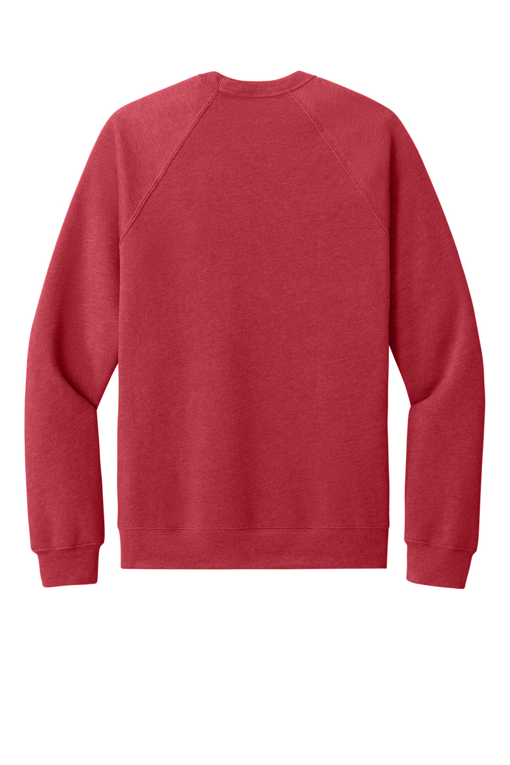 Rear View of HthrRed BELLA+CANVAS Unisex Sponge Fleece Raglan Sweatshirt. BC3901