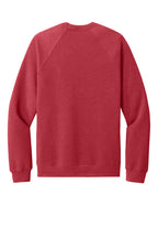 Rear View of HthrRed BELLA+CANVAS Unisex Sponge Fleece Raglan Sweatshirt. BC3901