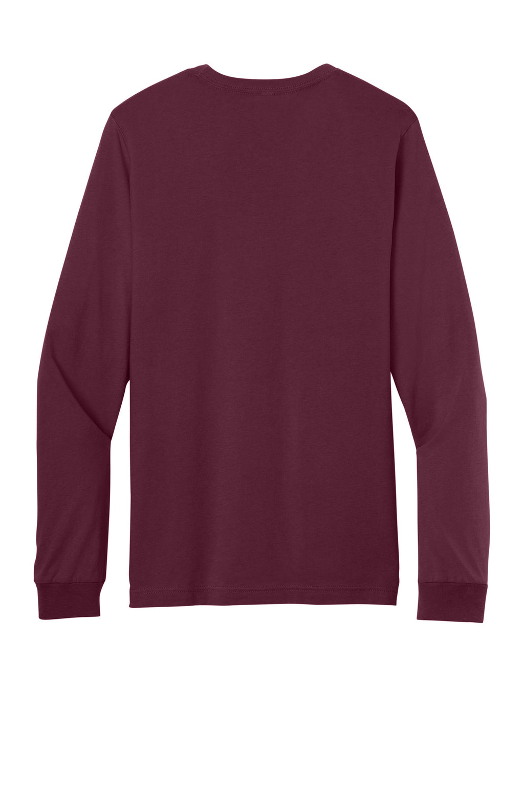 Rear View of Maroon BELLA+CANVAS Unisex Jersey Long Sleeve Tee. BC3501