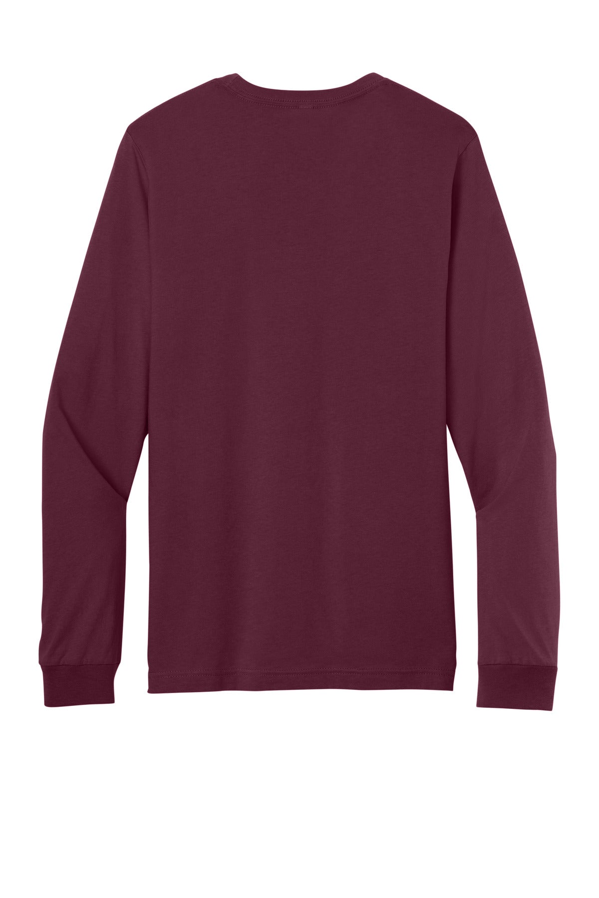 Rear View of Maroon BELLA+CANVAS Unisex Jersey Long Sleeve Tee. BC3501