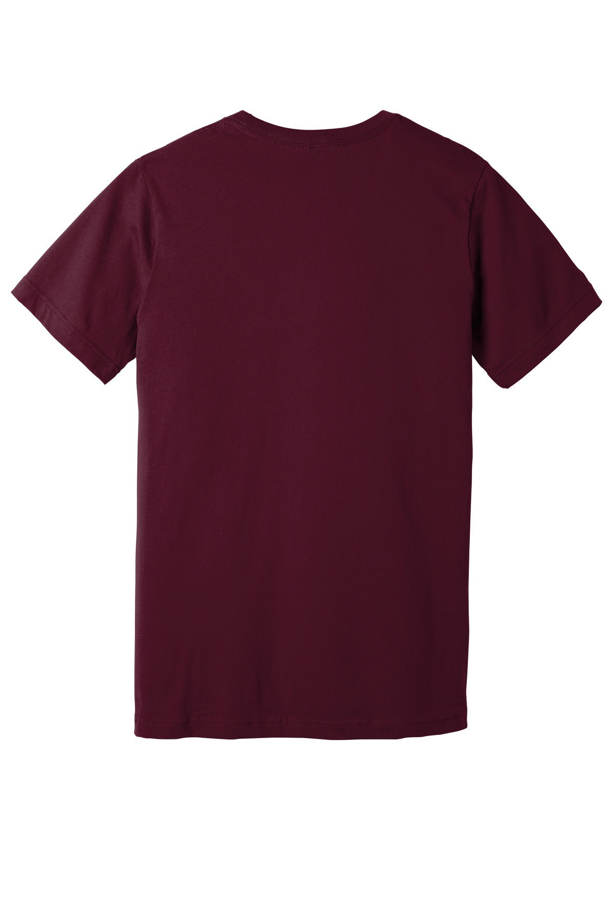 Rear View of Maroon BELLA+CANVAS Unisex Jersey Short Sleeve V-Neck Tee. BC3005
