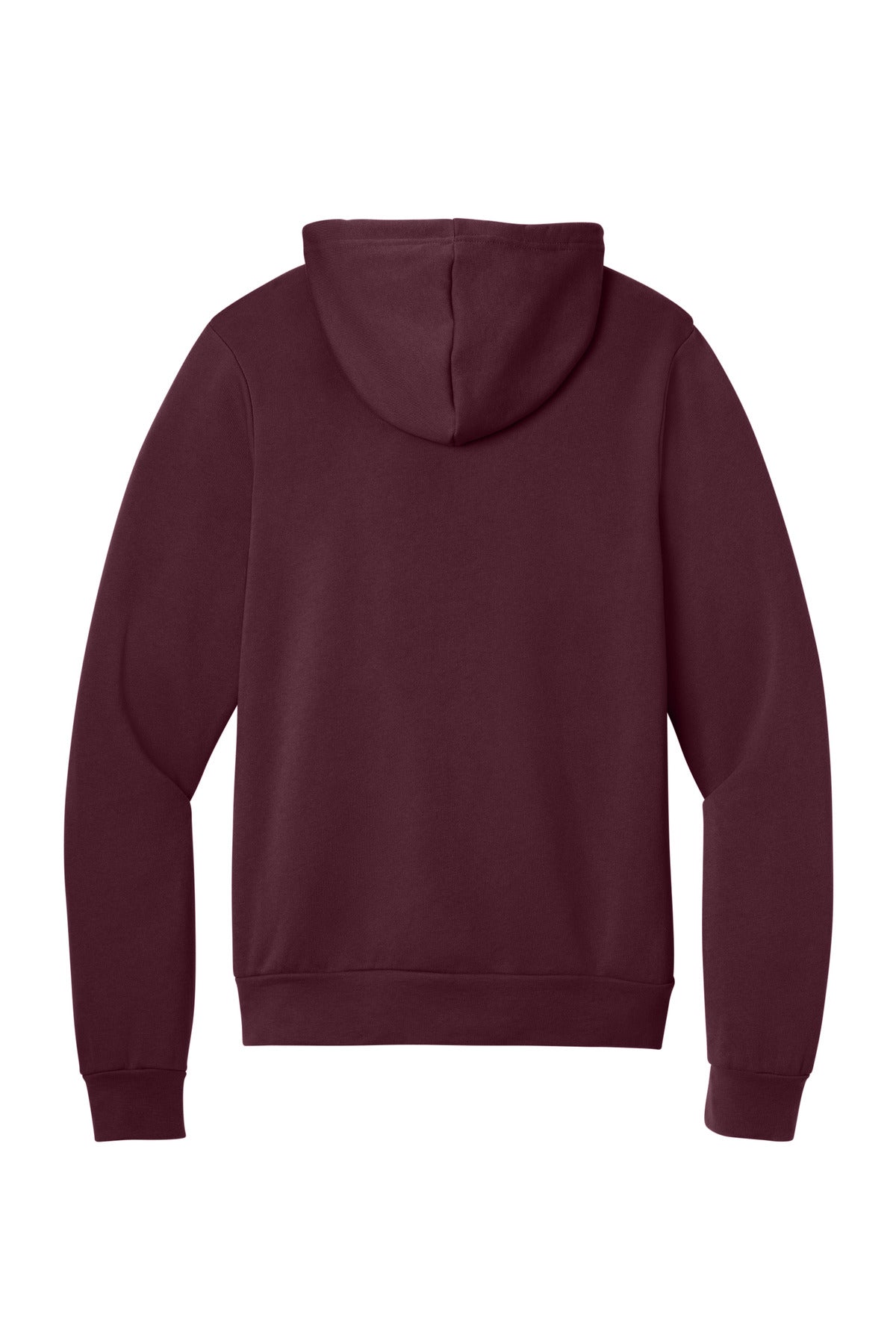 Rear View of Maroon BELLA+CANVAS Unisex Sponge Fleece Pullover Hoodie. BC3719
