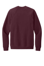 Rear View of Maroon BELLA+CANVAS Unisex Sponge Fleece Raglan Sweatshirt. BC3901