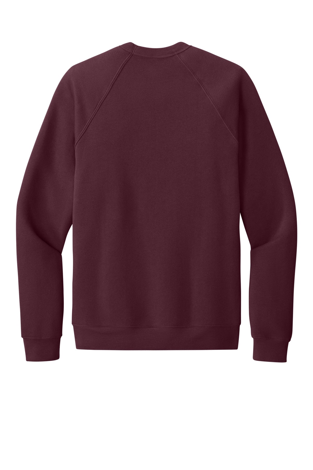 Rear View of Maroon BELLA+CANVAS Unisex Sponge Fleece Raglan Sweatshirt. BC3901
