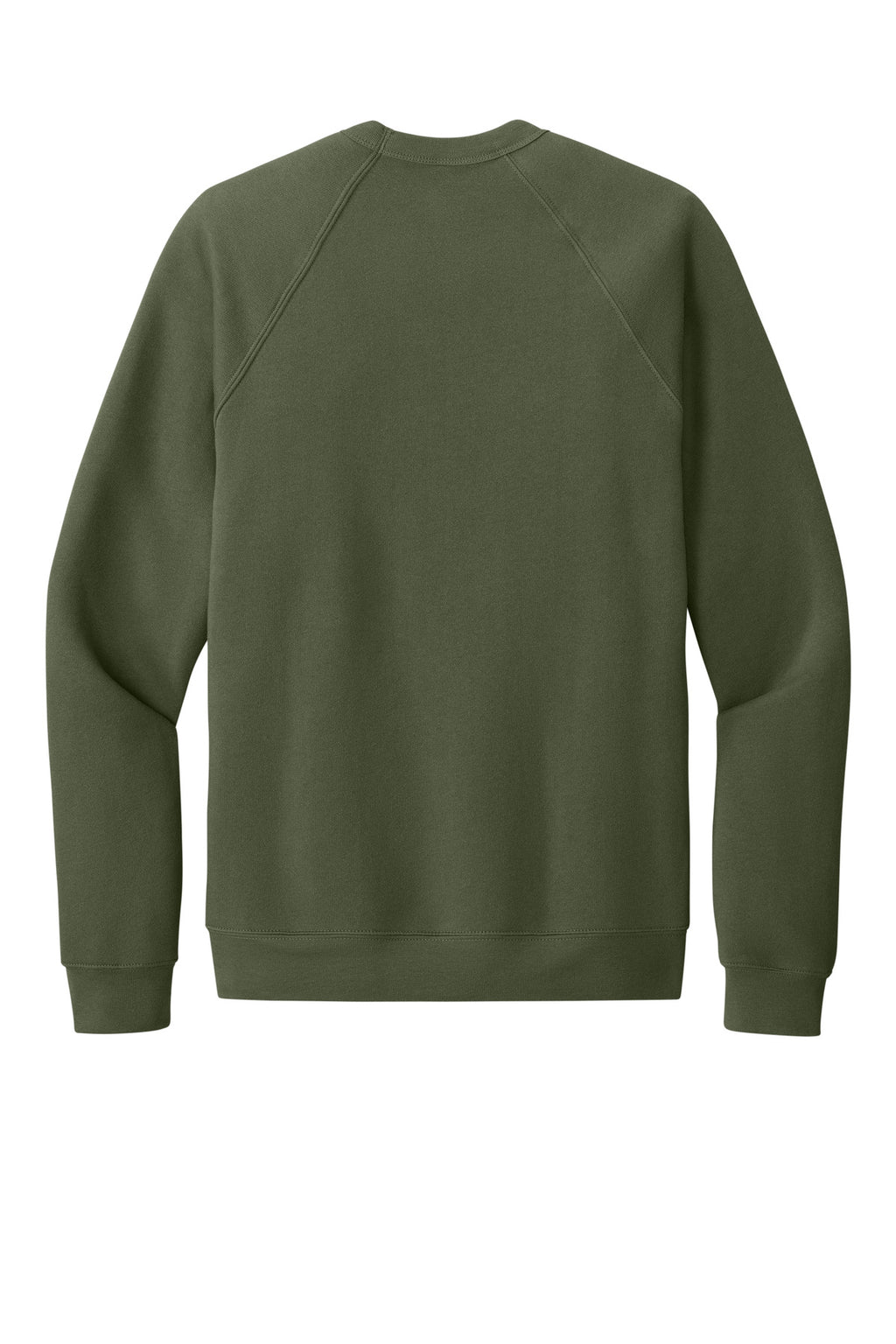 Rear View of MilGreen BELLA+CANVAS Unisex Sponge Fleece Raglan Sweatshirt. BC3901