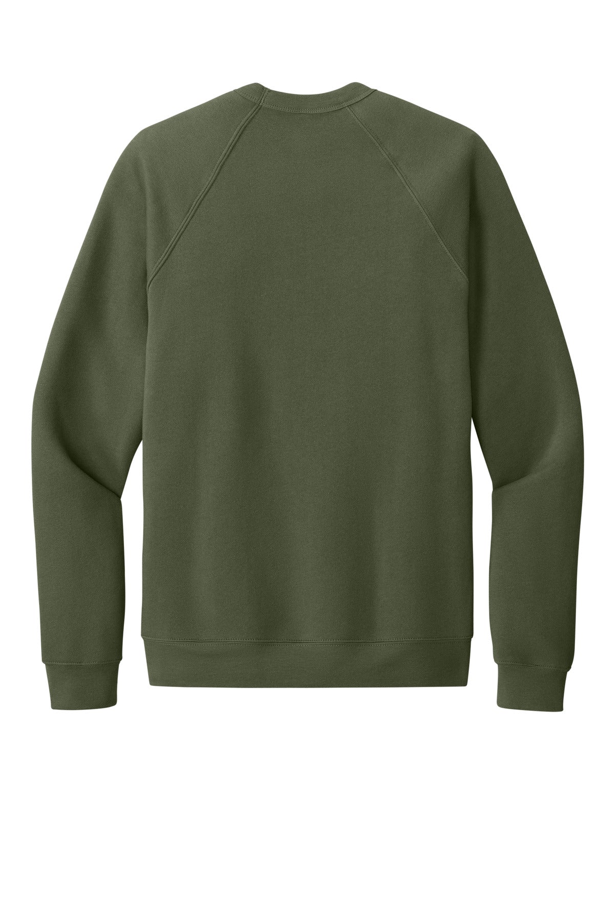 Rear View of MilGreen BELLA+CANVAS Unisex Sponge Fleece Raglan Sweatshirt. BC3901