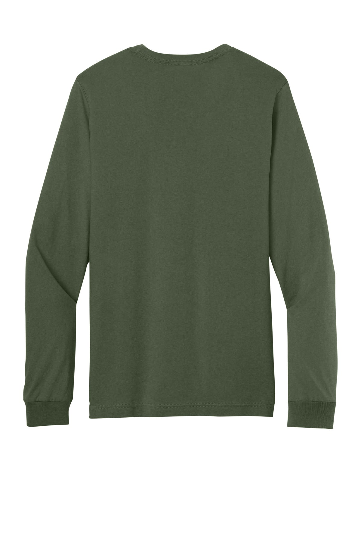 Rear View of Military Green BELLA+CANVAS Unisex Jersey Long Sleeve Tee. BC3501