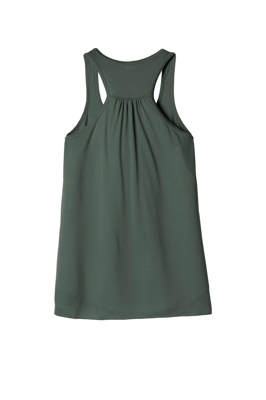 Rear View of Military Green BELLA+CANVAS Women's Flowy Racerback Tank. BC8800