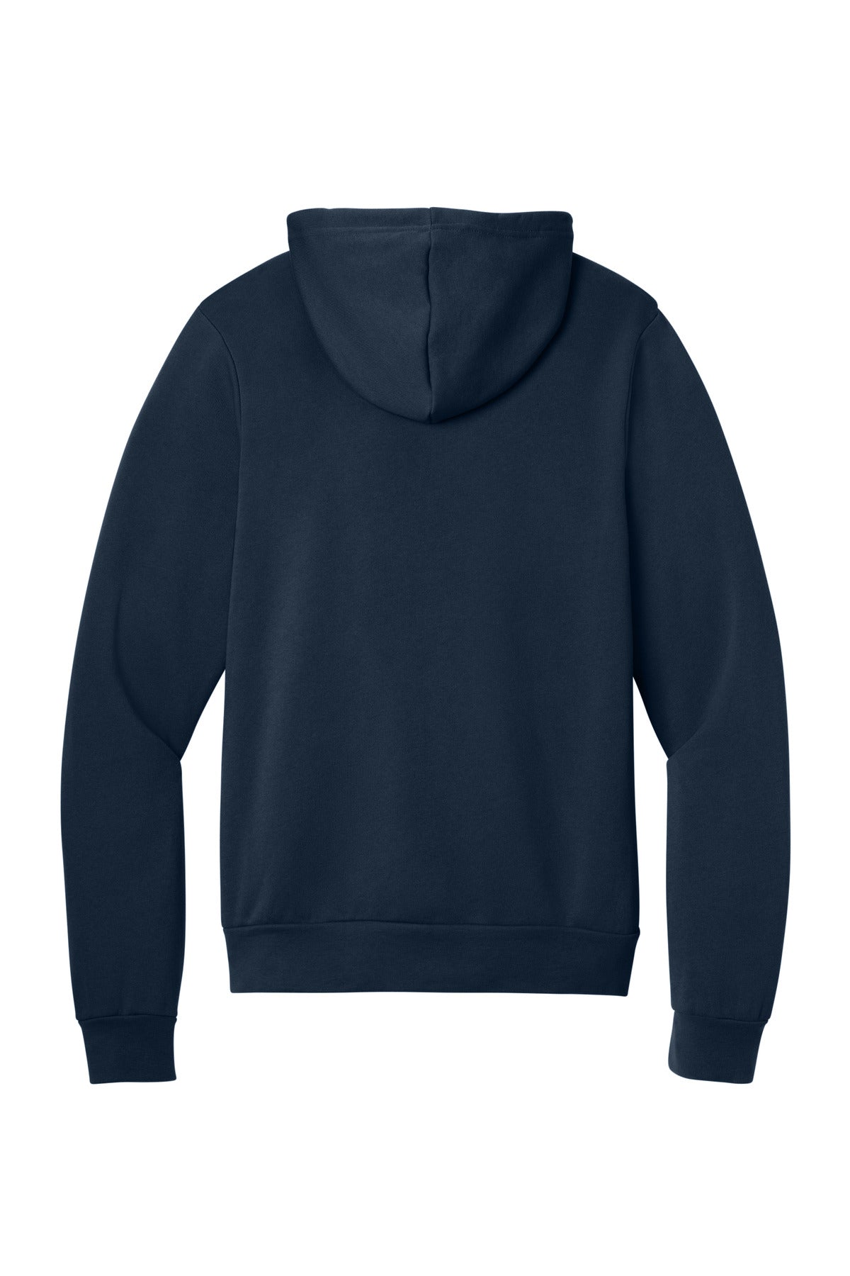 Rear View of Navy BELLA+CANVAS Unisex Sponge Fleece Pullover Hoodie. BC3719