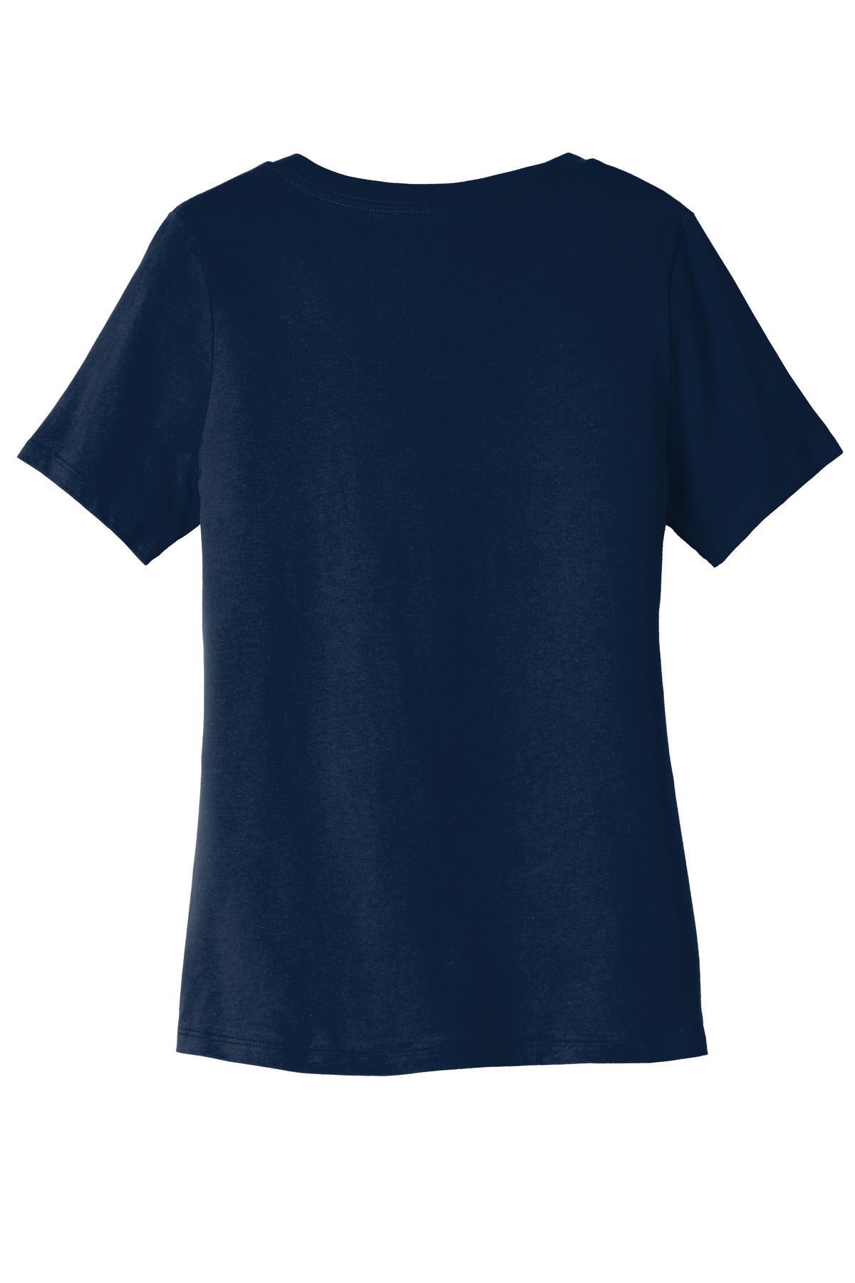 Rear View of Navy BELLA+CANVAS Women's Relaxed Jersey Short Sleeve V-Neck Tee. BC6405