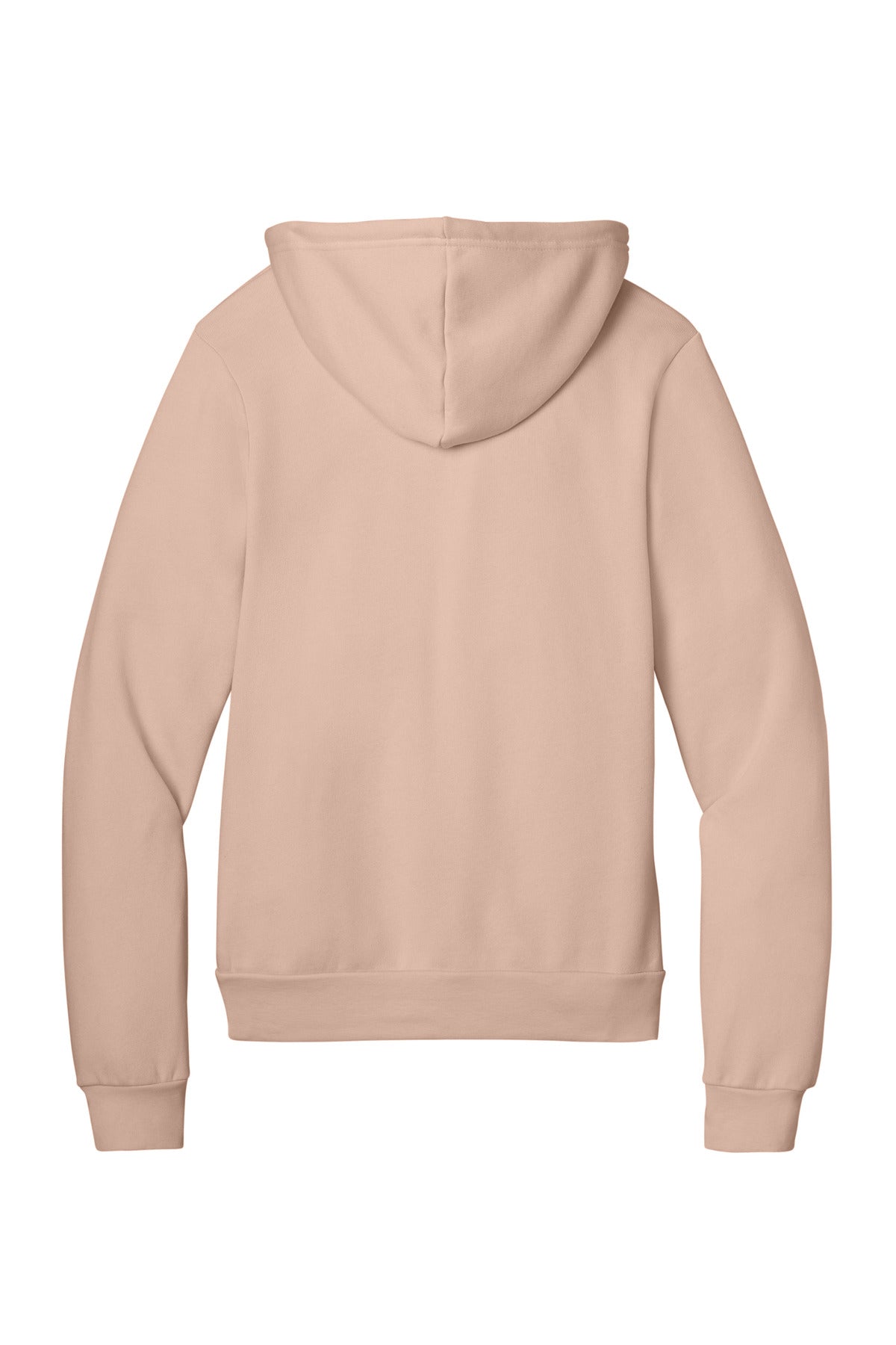 Rear View of Peach BELLA+CANVAS Unisex Sponge Fleece Pullover Hoodie. BC3719