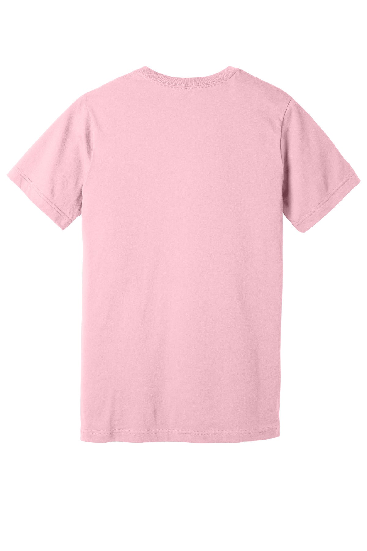 Rear View of Pink BELLA+CANVAS Unisex Jersey Short Sleeve V-Neck Tee. BC3005