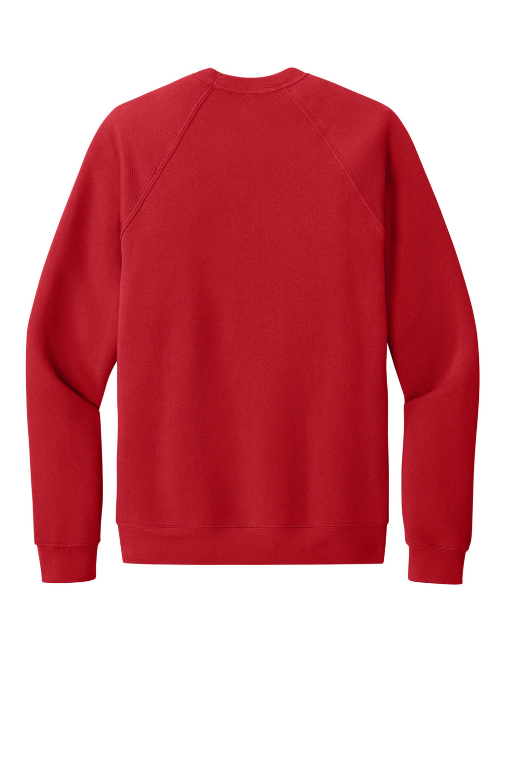Rear View of Red BELLA+CANVAS Unisex Sponge Fleece Raglan Sweatshirt. BC3901