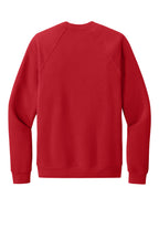 Rear View of Red BELLA+CANVAS Unisex Sponge Fleece Raglan Sweatshirt. BC3901