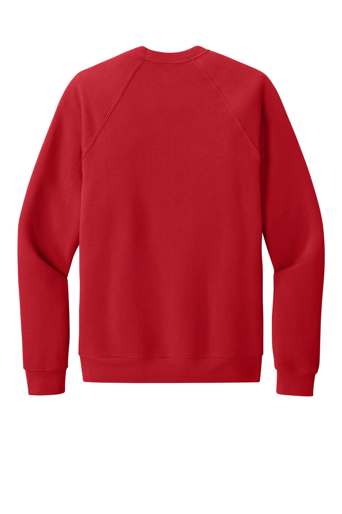 Rear View of Red BELLA+CANVAS Unisex Sponge Fleece Raglan Sweatshirt. BC3901