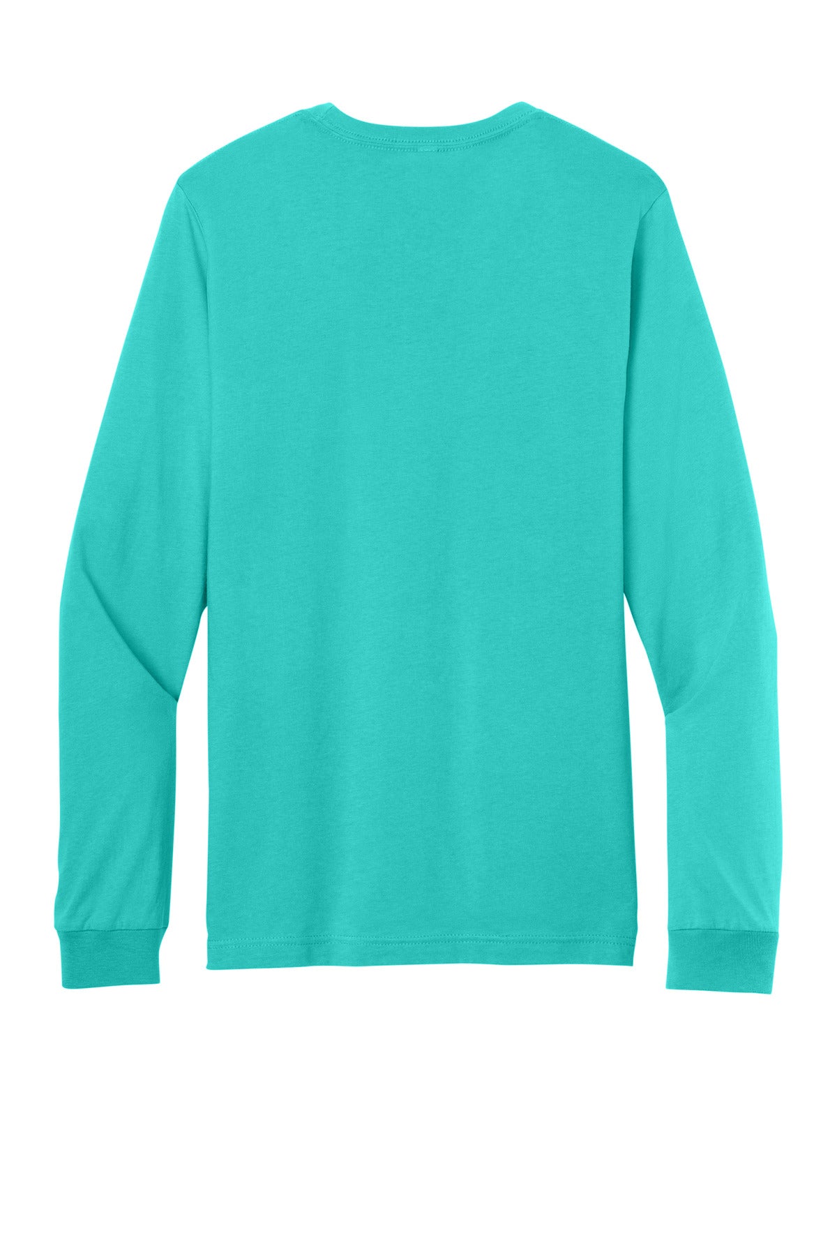 Rear View of Teal BELLA+CANVAS Unisex Jersey Long Sleeve Tee. BC3501