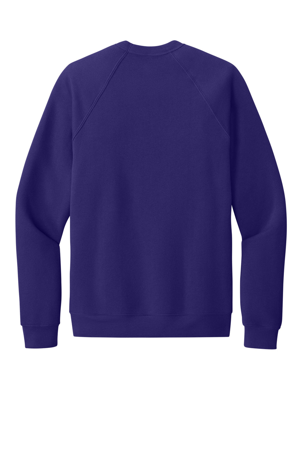 Rear View of TeamPurple BELLA+CANVAS Unisex Sponge Fleece Raglan Sweatshirt. BC3901