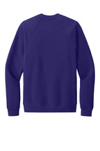 Rear View of TeamPurple BELLA+CANVAS Unisex Sponge Fleece Raglan Sweatshirt. BC3901