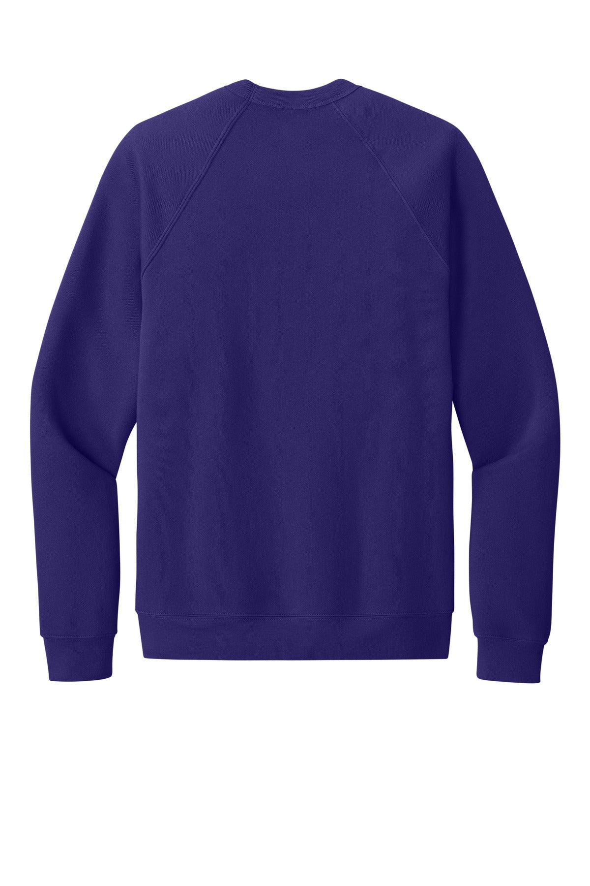 Rear View of TeamPurple BELLA+CANVAS Unisex Sponge Fleece Raglan Sweatshirt. BC3901