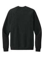 Rear View of VtgBlack BELLA+CANVAS Unisex Sponge Fleece Raglan Sweatshirt. BC3901
