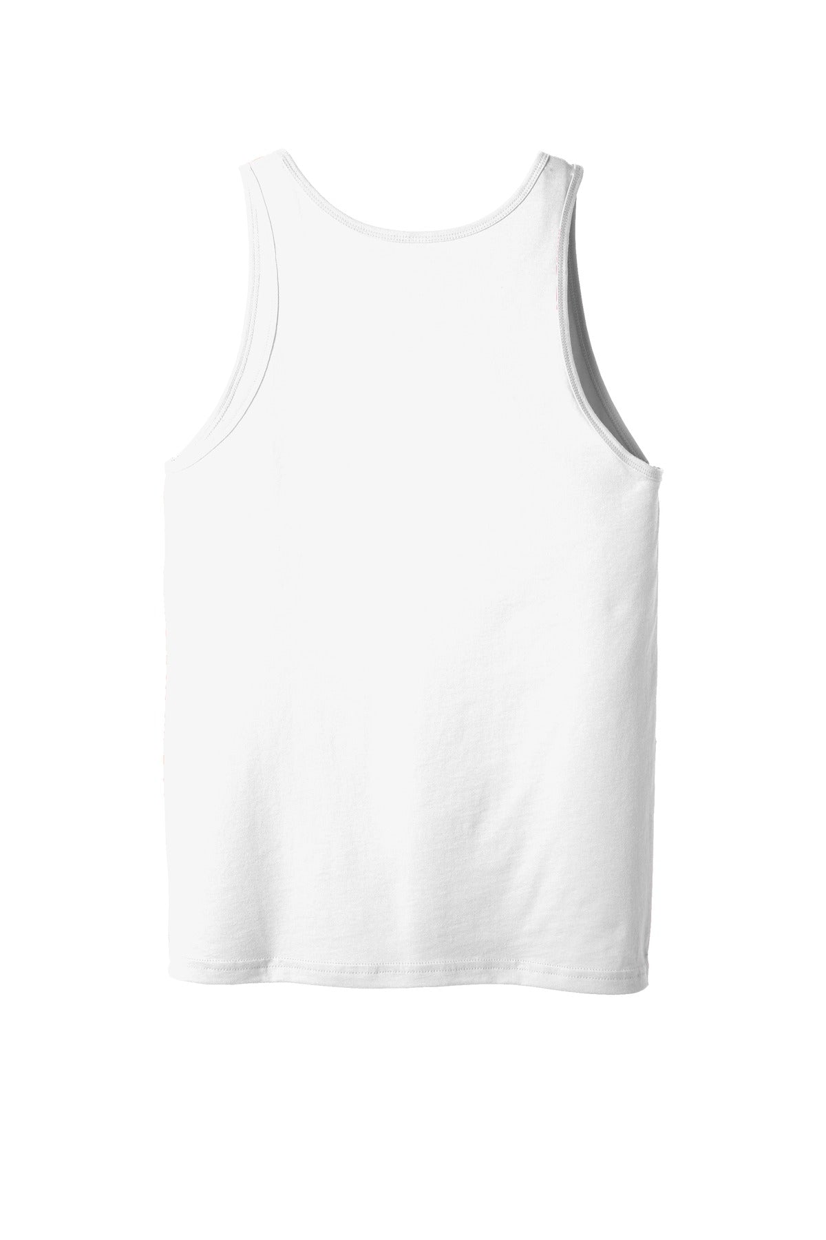 Rear View of White BELLA+CANVAS Unisex Jersey Tank. BC3480
