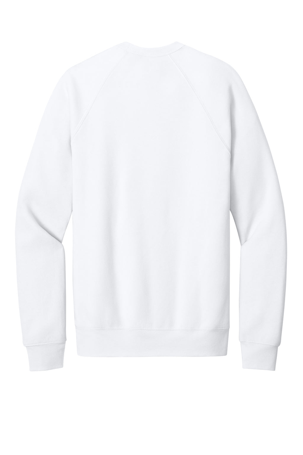Rear View of White BELLA+CANVAS Unisex Sponge Fleece Raglan Sweatshirt. BC3901