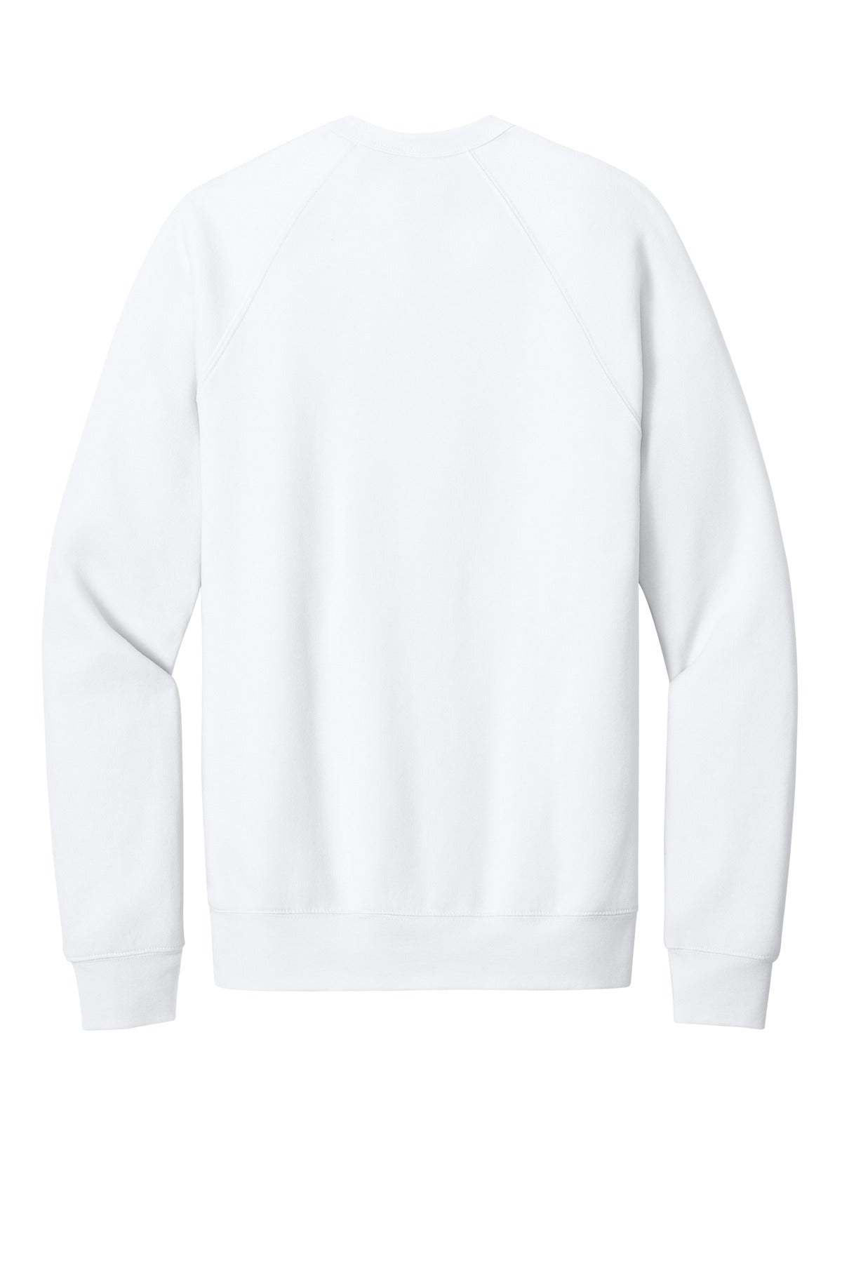 Rear View of White BELLA+CANVAS Unisex Sponge Fleece Raglan Sweatshirt. BC3901