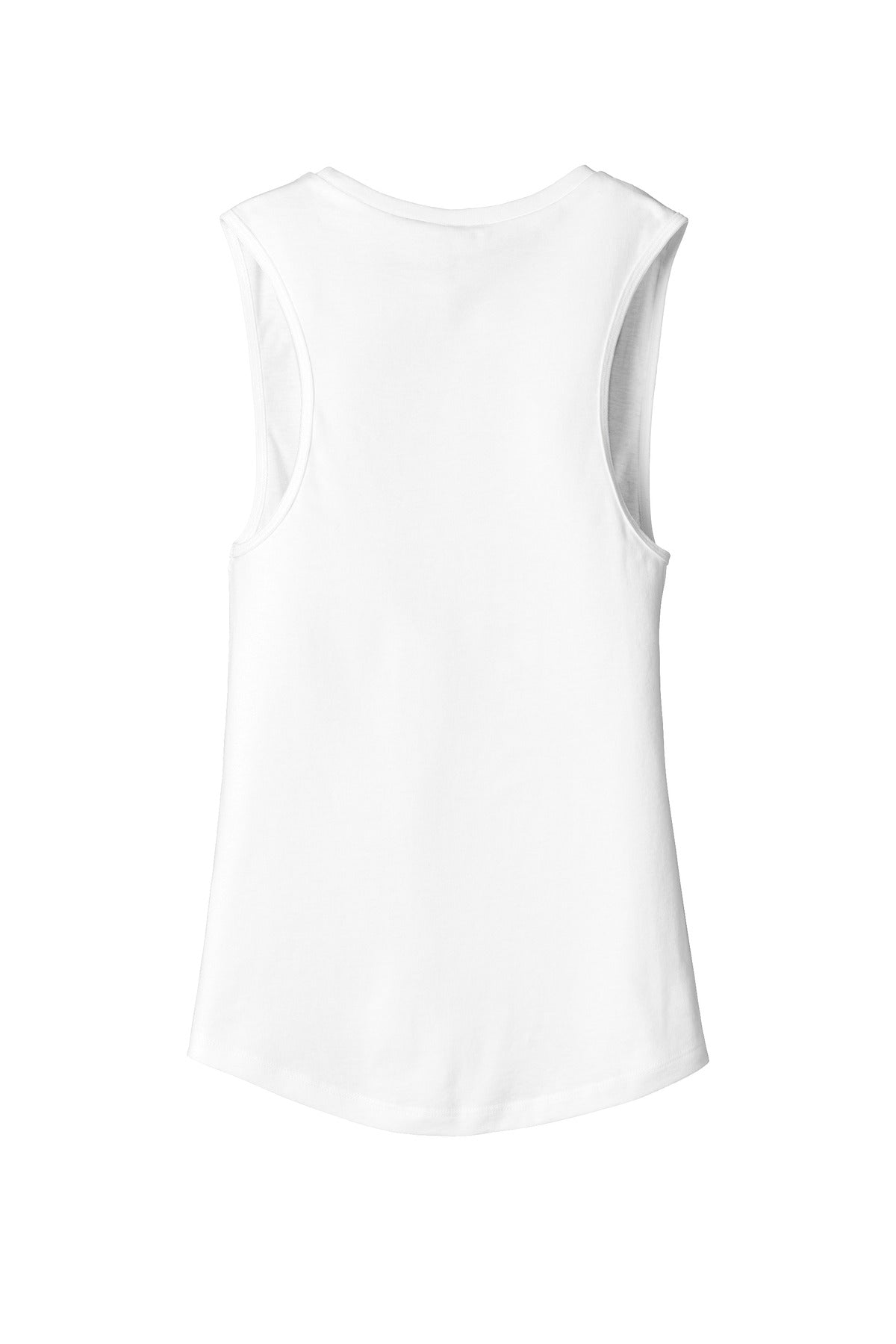Rear View of White BELLA+CANVAS Women's Jersey Muscle Tank. BC6003